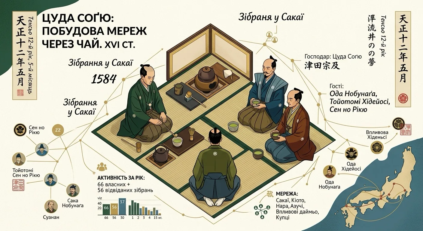 Цуда Соґю серед учасників мережі чайних зібрань у Сакаї XVI століття